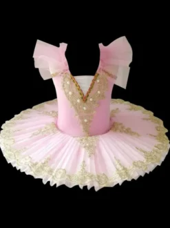 Robe de Ballet bleu ciel clair fille enfant costume ballerine à volants perles en dentelle manches courtes