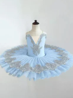 Robe de Ballet bleu ciel clair femme adulte ballerine volants dentelle Polyester robe vêtements de danse