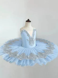 Robe de Ballet bleu ciel clair femme adulte ballerine volants dentelle Polyester robe vêtements de danse
