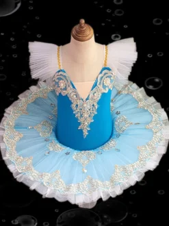 Robe de Ballet bleue enfant filles ballerine à volants dentelle brodée