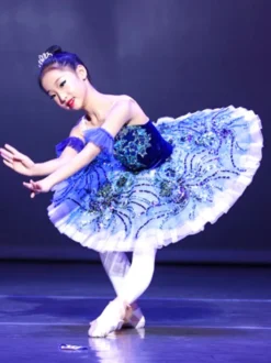 Robe de Ballet bleu profond pour adultes et enfants ballerine à volants en dentelle imprimé Floral en Polyester vêtements de Performance