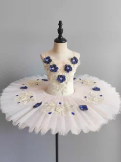Robe de ballet écru et blanche pour fille robe de ballerine brodée en polyester tenue de danse