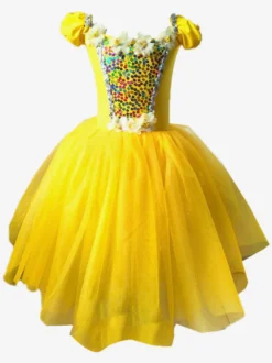 Robe de Ballet jaune femmes enfants ensemble de robe à paillettes fleurs costume