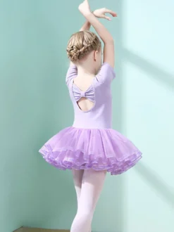 Robe de ballet lilas femme enfant danseuse découpée volants oeuvre plissée mélange de coton robe tunique vêtements de performance costume de danse