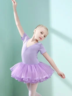 Robe de ballet lilas femme enfant danseuse découpée volants oeuvre plissée mélange de coton robe tunique vêtements de performance costume de danse