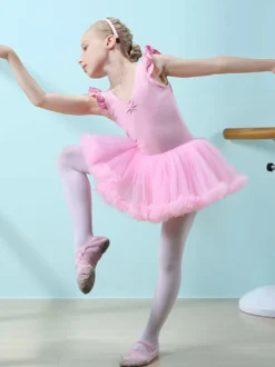 Robe de ballet lilas femme enfant danseuse découpée volants oeuvre plissée mélange de coton robe tunique vêtements de danse costume de danse