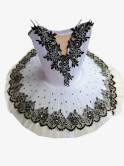 Robe de Ballet noire blanche enfant fille ballerine brodée de strass en dentelle