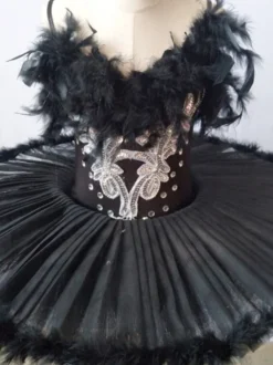 Robe de Ballet noire pour fille ballerine plumes volants dentelle Polyester vêtements de danse