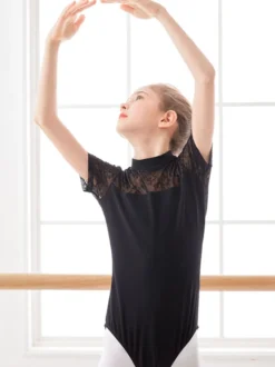 Robe de ballet noir fille ballerine enfant dentelle plissée œuvre dos nu mélange de coton combinaison vêtements de performance