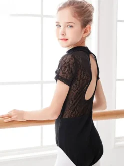 Robe de ballet noir fille ballerine enfant dentelle plissée œuvre dos nu mélange de coton combinaison vêtements de performance
