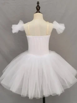 Robe de ballet pour enfants filles caraco en dentelle épaules ouvertes jupe justaucorps lac des cygnes tutu costumes de ballerine pour compétition