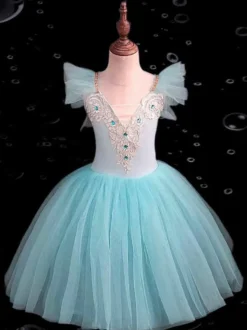 Robe de ballet pour enfants filles caraco en dentelle épaules ouvertes jupe justaucorps lac des cygnes tutu costumes de ballerine pour compétition