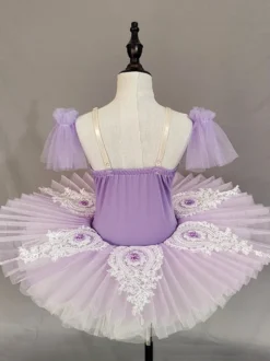 Robe de ballet pour filles lavande en tulle superposé brodé en polyester