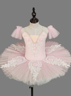 Robe de ballet pour filles lavande en tulle superposé brodé en polyester
