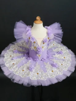 Robe de Ballet Rose Enfant Adulte Ballerine Volants Fleurs Dentelle Polyester Robe Performance Porter