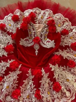 Robe de Ballet Rose Enfant Adulte Ballerine Volants Fleurs Dentelle Polyester Robe Performance Porter