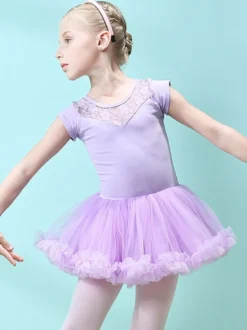 Robe de ballet rose fille enfant danseuse découpée volants oeuvre plissée mélange de coton robe tunique vêtements de performance