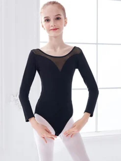 Robe de ballet rouge danseuse enfants arcs plissé bloc de couleur plissé mélange de coton combinaison ensemble vêtements de danse fille costume de danse