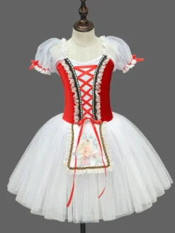 Robe de ballet rouge en dentelle bandage pour fille robe de ballerine en polyester tenue de danse