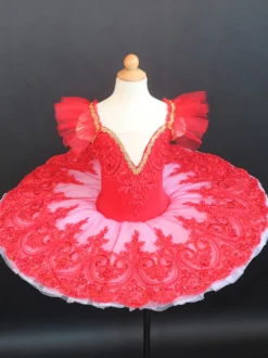 Robe de Ballet Rouge Femme Adulte Ballerine Paillettes Dentelle Dentelle Polyester Robe Ensemble Tenue de Performance