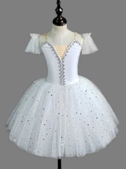 Robe de ballet rouge à sequins pour fille en polyester tenue de spectacle