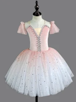 Robe de ballet rouge à sequins pour fille en polyester tenue de spectacle