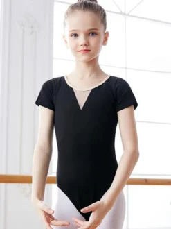 Robe de Ballet Vert Ballerine Enfants Plissée Découpé Bloc de Couleur Formant Combinaison Vêtements De Danse costume de danse fille