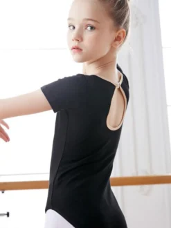 Robe de Ballet Vert Ballerine Enfants Plissée Découpé Bloc de Couleur Formant Combinaison Vêtements De Danse costume de danse fille