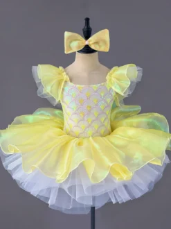 Robe de ballet violette à nœud pour fille robe de ballerine en polyester tenue de danse