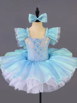 Robe de ballet violette à nœud pour fille robe de ballerine en polyester tenue de danse