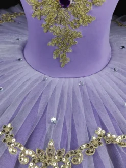 Robe de ballet violette pour fille ornée de dentelle et de sequins idéale pour les spectacles.
