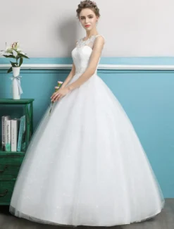 Robe de bal Princesse 2026 robes de mariée tulle dos nu ivoire perles longueur plancher robe de mariée