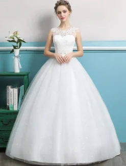 Robe de bal Princesse 2026 robes de mariée tulle dos nu ivoire perles longueur plancher robe de mariée