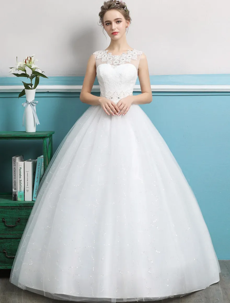 Robe de bal Princesse 2026 robes de mariée tulle dos nu ivoire perles longueur plancher robe de mariée