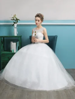 Robe de bal Princesse 2026 robes de mariée tulle dos nu ivoire perles longueur plancher robe de mariée