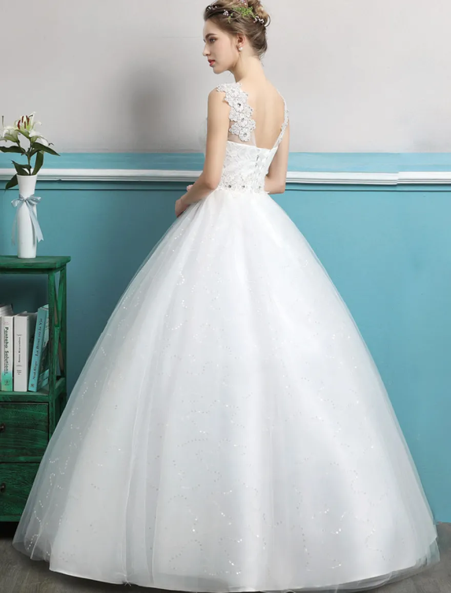Robe de bal Princesse 2026 robes de mariée tulle dos nu ivoire perles longueur plancher robe de mariée