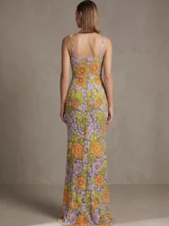 Robe de bal robe de soirée col carré dentelle longueur au sol fleurs robe de cocktail