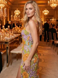Robe de bal robe de soirée col carré dentelle longueur au sol fleurs robe de cocktail
