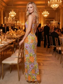 Robe de bal robe de soirée col carré dentelle longueur au sol fleurs robe de cocktail