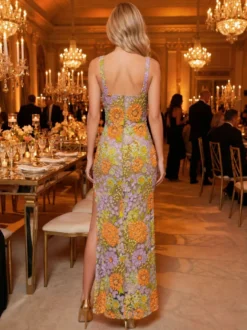 Robe de bal robe de soirée col carré dentelle longueur au sol fleurs robe de cocktail