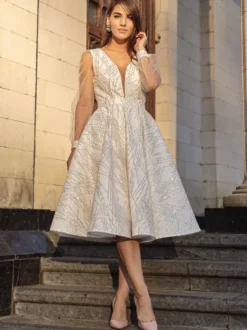 Robe de bal robe de soirée col V au genou