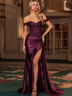 Robe de bal robe de soirée décolleté en cœur traîne courte en soie ornée d'appliqués