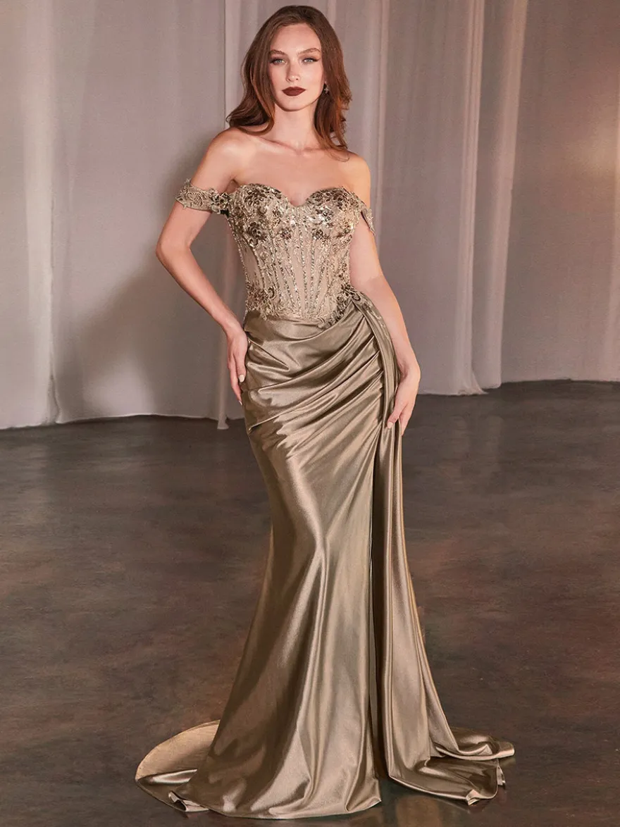 Robe de bal robe de soirée décolleté en cœur traîne courte en soie ornée d'appliqués