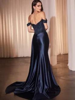 Robe de bal robe de soirée décolleté en cœur traîne courte en soie ornée d'appliqués