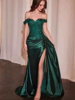 Robe de bal robe de soirée décolleté en cœur traîne courte en soie ornée d'appliqués