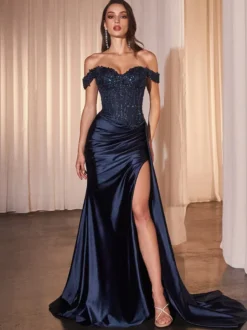 Robe de bal robe de soirée décolleté en cœur traîne courte en soie ornée d'appliqués