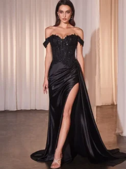 Robe de bal robe de soirée décolleté en cœur traîne courte en soie ornée d'appliqués