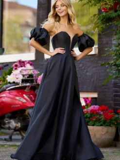 Robe de bal robe de soirée en satin bustier jupe fendue à petite traîne