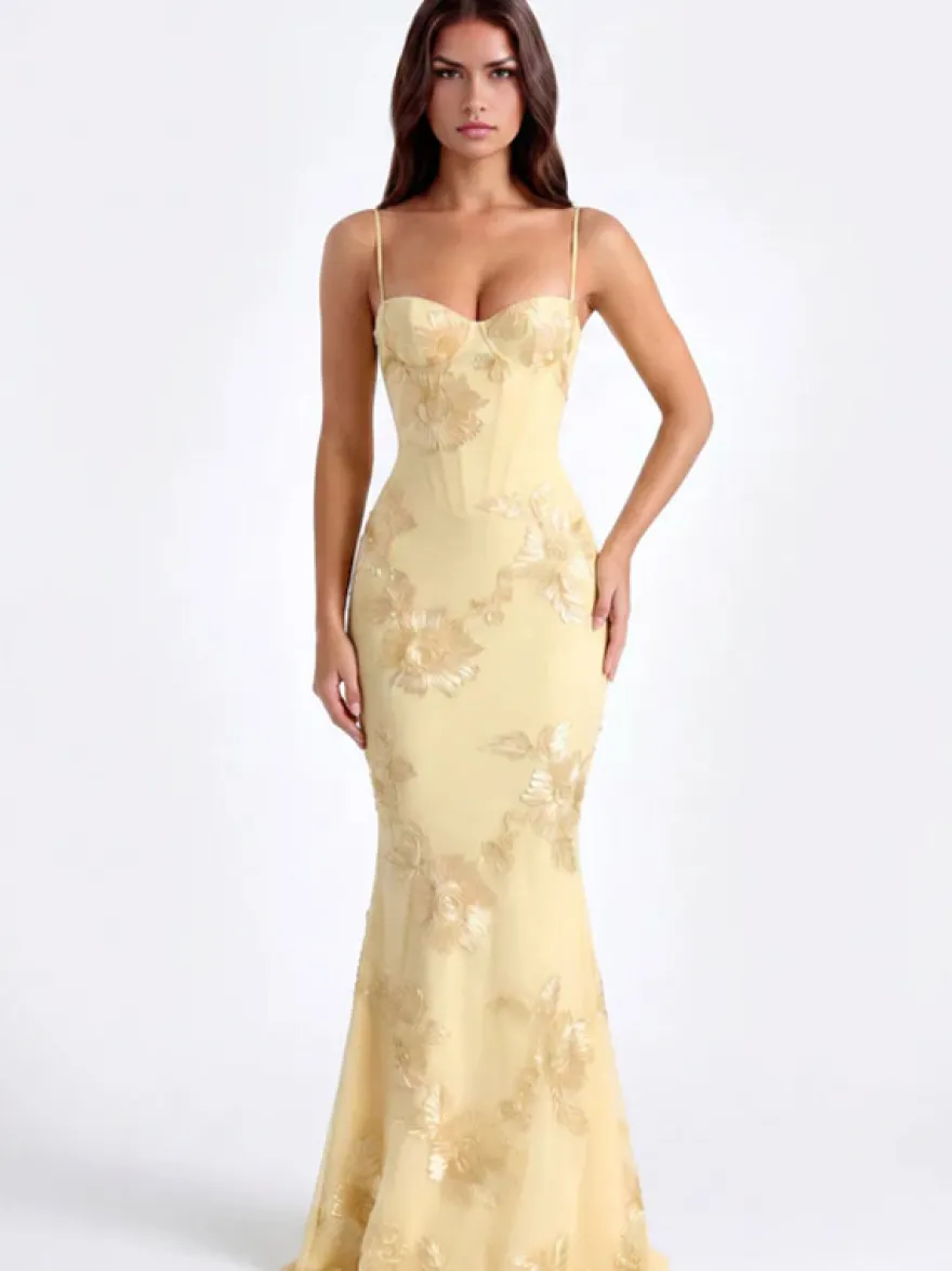 Robe de bal sirène à col cœur sans manches lacée ornée de fleurs en dentelle robe de soirée formelle