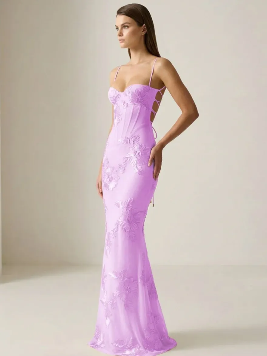 Robe de bal sirène à col cœur sans manches lacée ornée de fleurs en dentelle robe de soirée formelle
